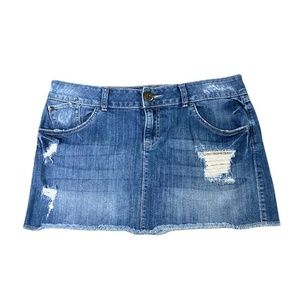 Elle Distressed Sequin Raw Edge Hem Denim Mini Skirt‎ Sz. 14
